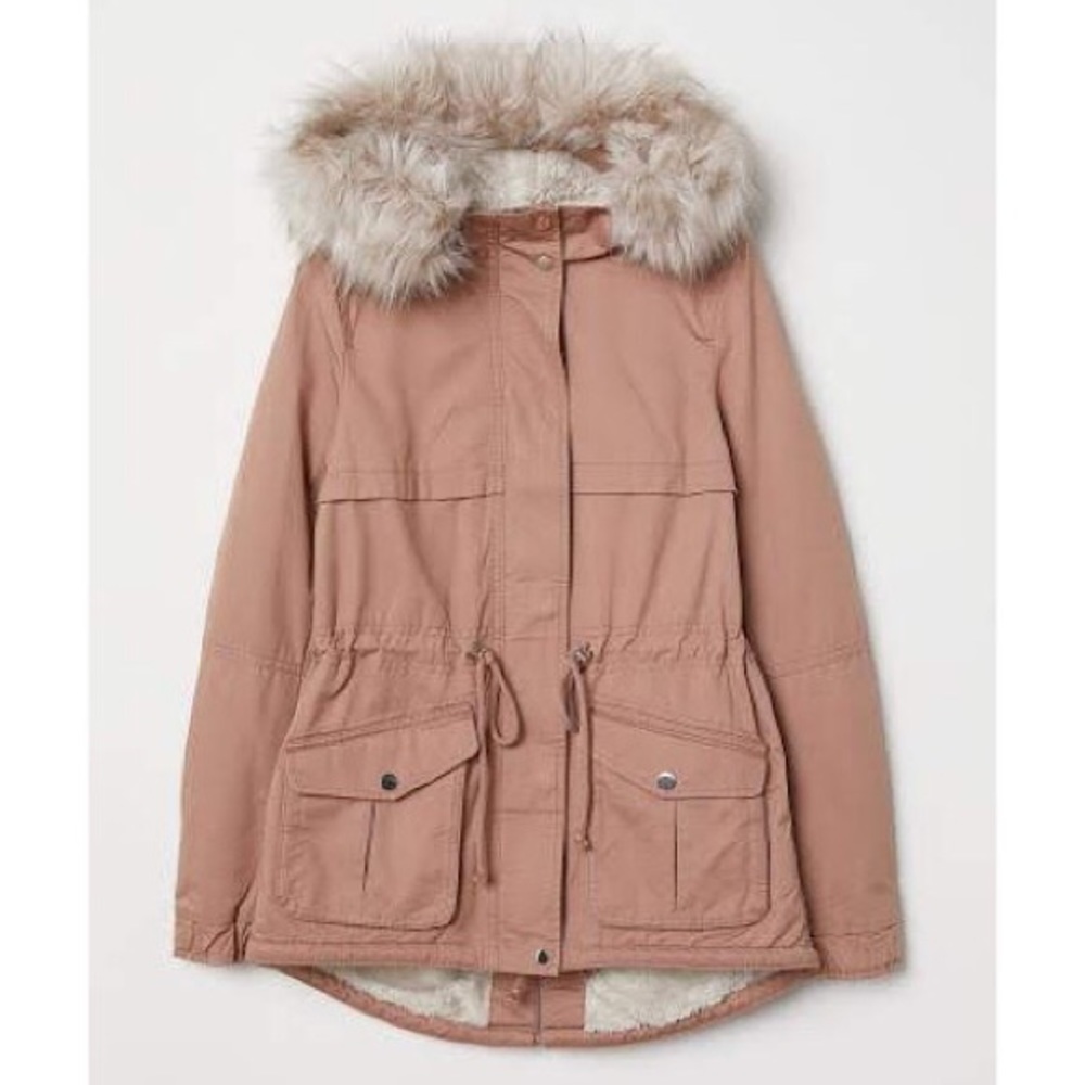 H&M Dusty Rose Pink Shearling Lined Parka Jacket